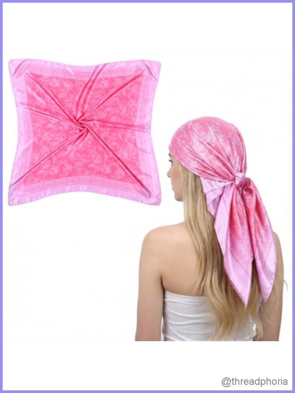 Oversized Square Floral Pink Scarf - Polyester Satin Silk Wrap, Head Bandana